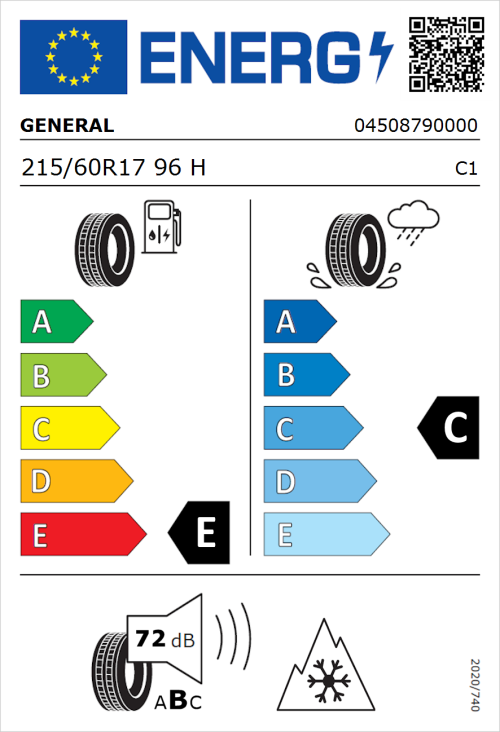 Tyre Label for General Grabber A/S 365 215/60R17 96H