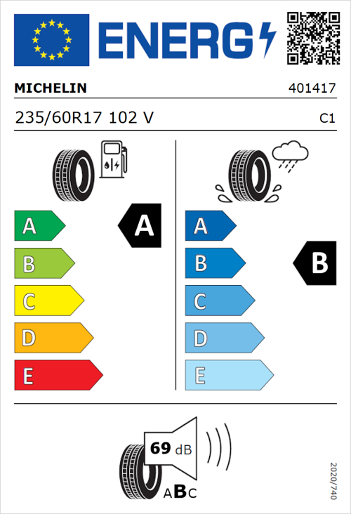 Tyre Label for Michelin Primacy 4 235/60R17 102V