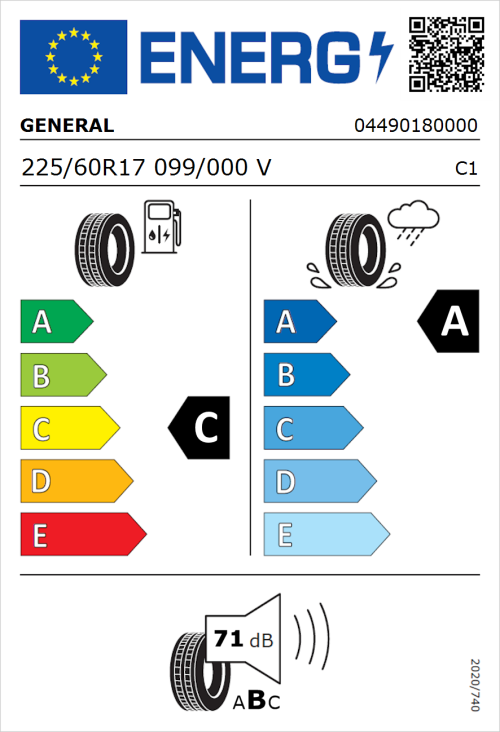 Tyre Label for General Grabber GT Plus 225/60R17 099/000V