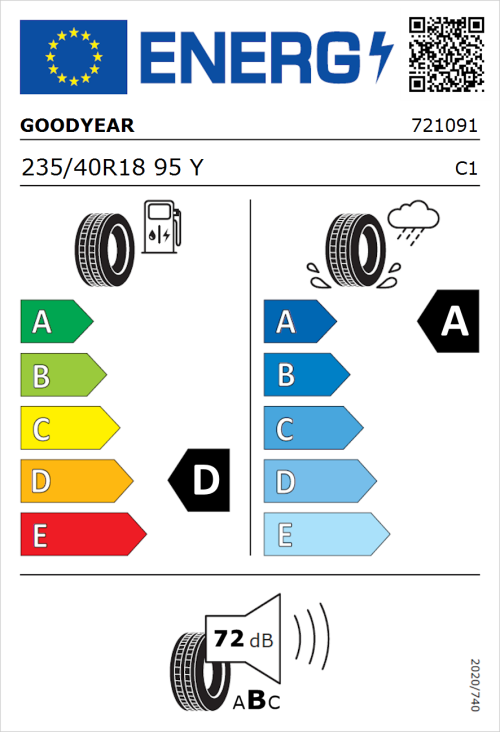 Tyre Label for Goodyear Eagle F1 SuperSport 235/40R18 95Y