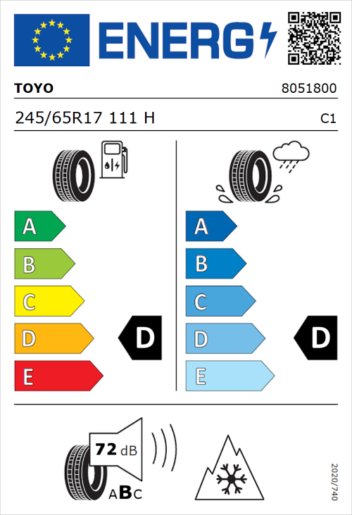 Tyre Label for Toyo Open Country ATIII 245/65R17 111H