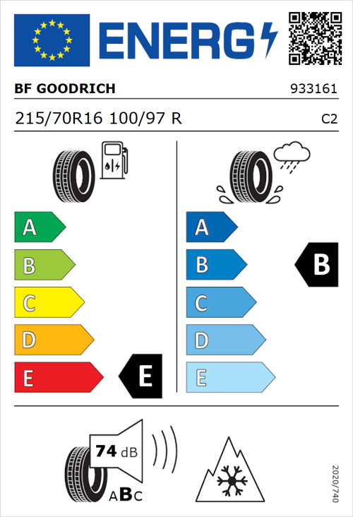 Tyre Label for BF Goodrich All Terrain T/A KO2 RWL 215/70R16 100/97R